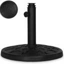 Backyard Expressions 20 lb Round Patio Umbrella Base Heavy Duty Resin-Coated Calcium Carbonate Stand with Adjustable Pole Adapters Fits 1.5"2" Poles, Weather-Resistant, Black Finish