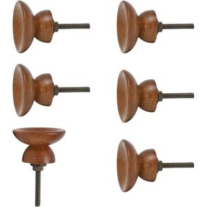 Ellementry Set of 6 Handcrafted Wooden Cabinet Knobs Brown Concave Decorative Drawer Knobs for Dresser, Cupboard & Furniture Artisan Furniture Hardware for Kitchen and Wardrobe