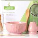 Matcha Whisk Sets,Japanese Matcha Set,Matcha Bowl with Spout,Matcha Whisk and Holder,Bamboo Scoop,Sifter - 6 Pcs Tea Set for Matcha Lover,Tea Ceremony,Thanksgiving,Christmas Gifts (Pink)