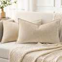 decorUhome Summer Couch Throw Pillow Covers 12x20 Set of 2, Decorative Soft Velvet Modern Cozy Chenille Lumbar Pillow Cases with Elegant Design for Sofa Bed Living Room Home Decor, Beige