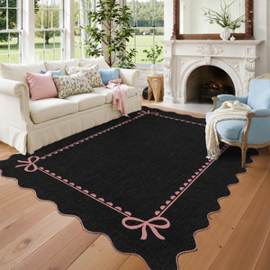Garvee Scalloped Bow Bordered Pattern Area Rug, Size 4x6, Black and Pink
