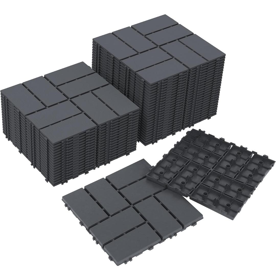 Neoaider Decking Tiles 44Pcs, 12" x 12" Waterproof Outdoor Patio Flooring All-Weather, 44 sq. ft Plastic Interlocking Floor Decking Tile for Garden Porch Poolside Balcony Backyard, Dark Grey