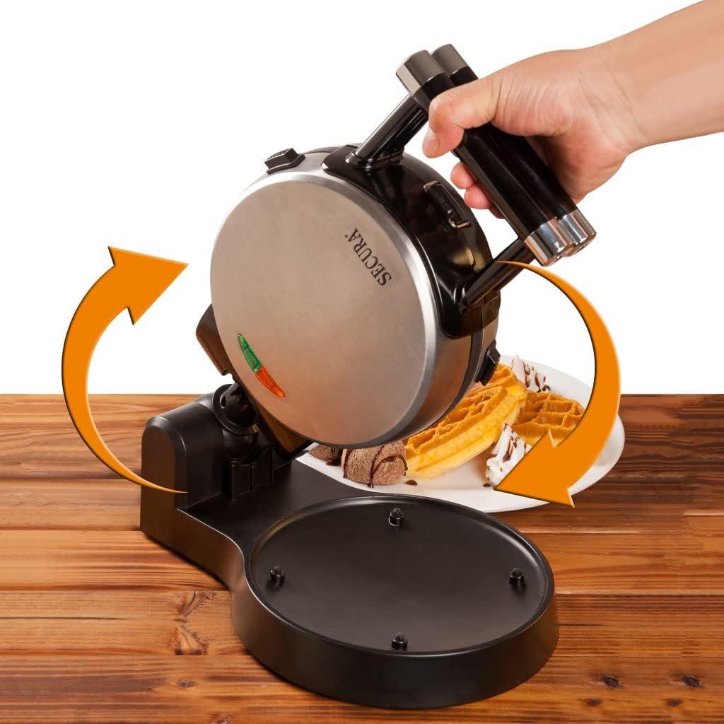 Secura Upgrade Automatic 360 Rotating Non-Stick Belgian Waffle Maker w/Removable Plates, 17*10*6.05