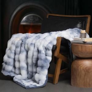 EverGrace Ultra Soft Luxury Fluffy Faux Rabbit Fur Throw Blanket, Thick Warm Bubble Throw for Bed, Cozy Plush Reversible Blankets for Couch, Chair, Sofa, Cloud Blue, 50x60 Inches