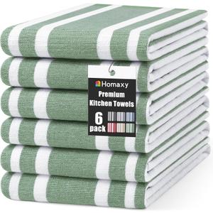 Homaxy Premium Kitchen Towels 18x 28, Large Cotton 380 GSM Kitchen Hand Towels, Stripe and Terry Dish Towel, Highly Absorbent Tea Towel Set with Hanging Loop, 6 Pack, Grass Green