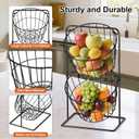2 Tier Fruit Basket , Countertop Fruit Vegetable Bowl for Kitchen Counter Metal Wire Storage Basket Fruits Stand Holder Organizer for Bread Snack Veggies Produce（Black）