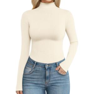 MANGOPOP Women's Mock Turtle Neck Long Sleeve Shirts Fitted Fall Winter Undershirt Tight Tops Slim Fit Basic Tee (Black)