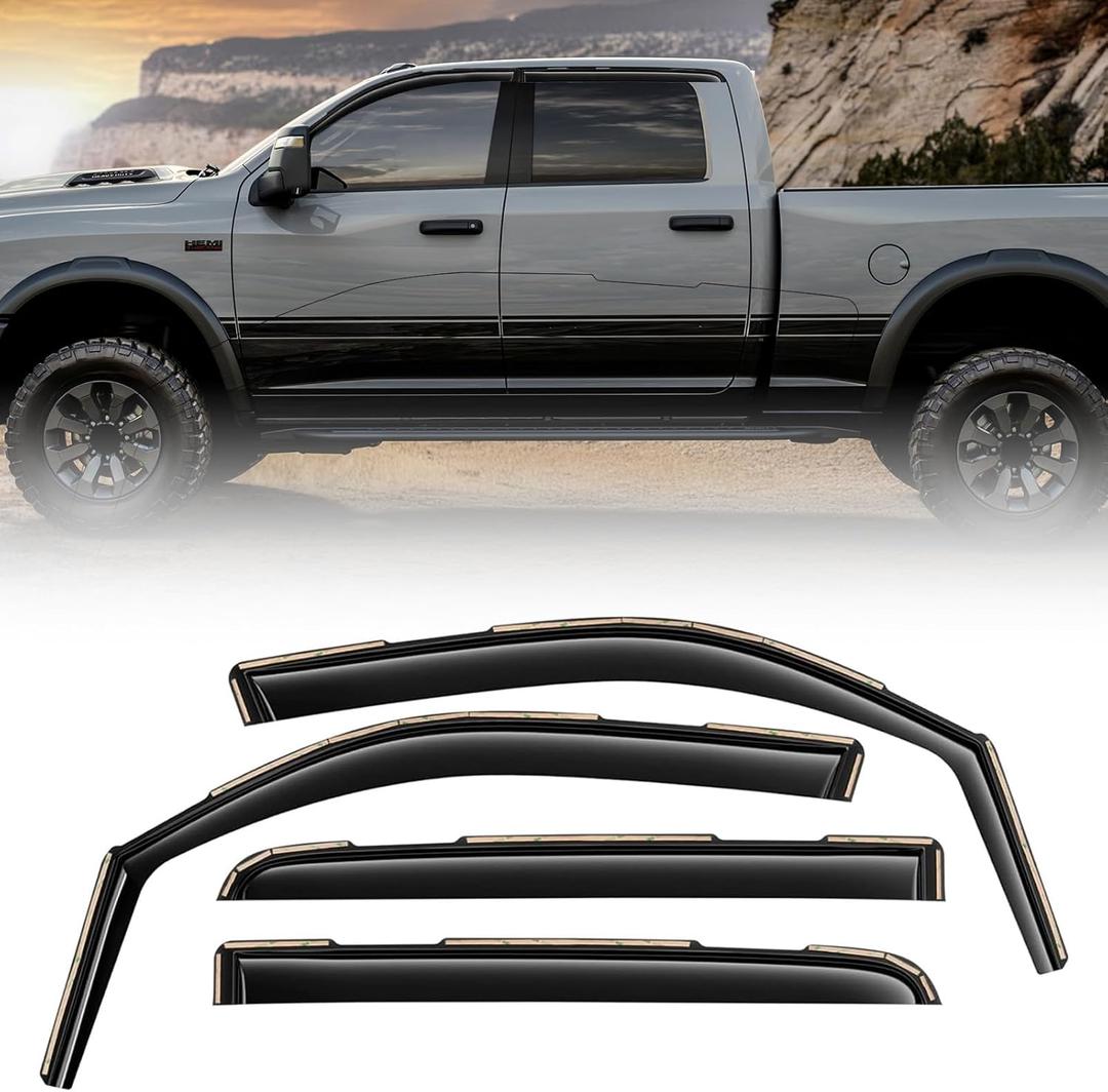 Window Visors Rain Guards for 2019-2024 2025 Dodge RAM 2500/3500 Crew Cab, in-Channel Window Deflectors, Aerodynamic Wind Noise Reduction & UV Protection (4 Pcs)