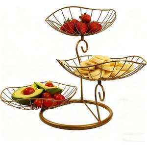 3 Tier Fruit Bowl, Detachable Tiered Fruit Holder with Open Wire Bowls, Gold Fruit Basket Stand for Kitchen Counter, Fruits/Veggies/Snacks, Decorative for Home/Office/Parties (Gold)