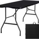 Folding Table 6ft Portable Heavy Duty Plastic Fold-in-Half 6 Foot Foldable Table Utility Dining Indoor Outdoor with Carrying Handle for Camping Picnic and Party, Black