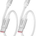 DDIYYI 240W 100W Short USB C to USB C Cable 1ft 2-Pack, PD3.1 Fast Charging USBC Type C Charger Cord Braided for iPhone 17 Air 17 16 Pro Max 12 Inch Portable Cord Macbook Pro Samsung etc.(White)(0.3M)