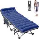 ABORON Folding Camping Cot W/Mat for Adults, Heavy Duty Outdoor Bed with Carry Bag,1200 D Layer Oxford Travel Camp Cots, Denim 