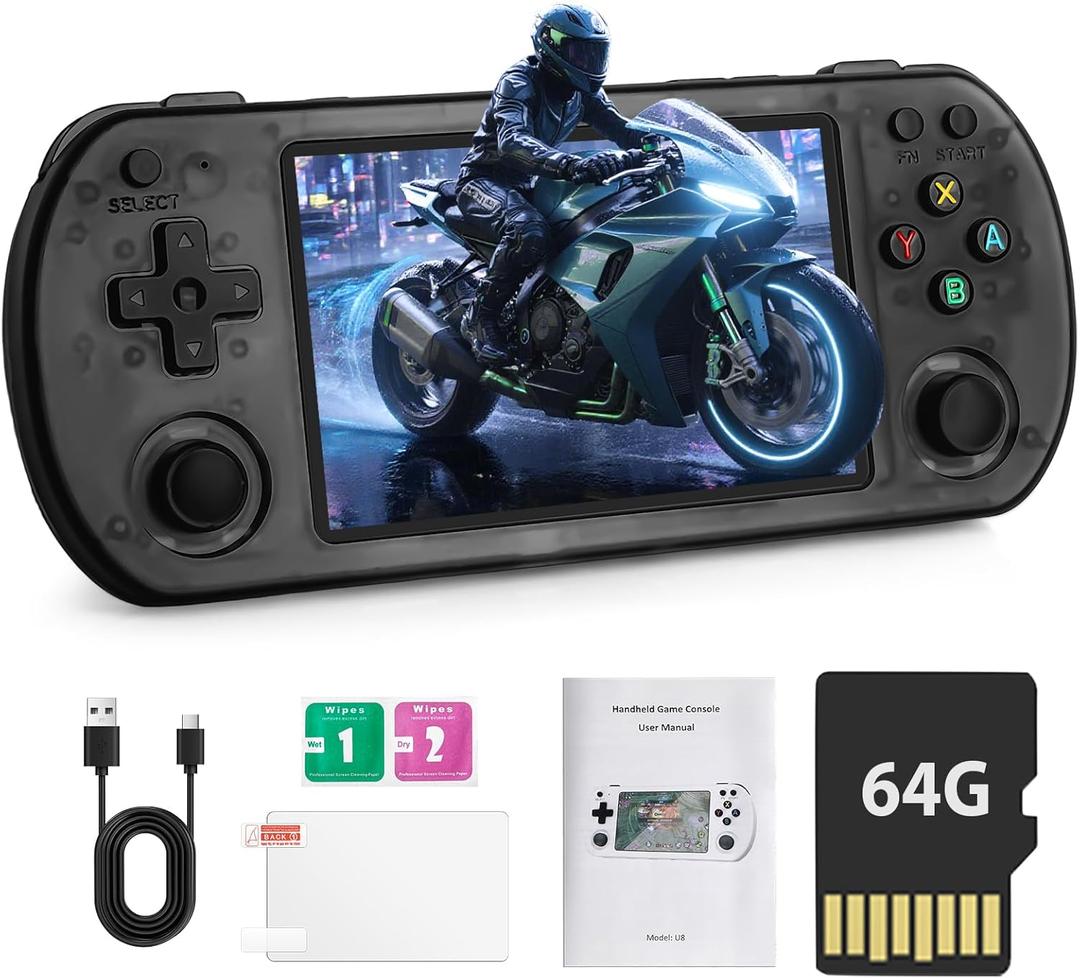 Forlarme U8 Retro Handheld Game Console - Over 15000 Classic Games, 4.0 - Inch IPS Screen, Over 20 Emulators, 64G Dual TF Card Support, Rechargeable Portable Pocket Game Console, White