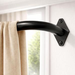 Blackout Curtain Rod for Windows 28 to 48 Inch, Black Wrap Around Rods Heavy Duty Modern Drapery Rod, 1" Adjustable Decorative Room Darkening Curtain Rods for Bedroom Living Room, 28"-48", Black
