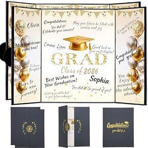 Black and Gold Graduation Party Decorations Class of 2026 - 2 Pack Extra Large 22" x 14" Graduation Guest Book Signature Board for Graduation Gifts Congrats Grad Party Favors Supplies Decor Keepsake