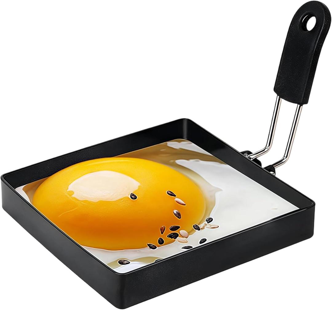 Egg Rings for Frying Eggs, 4" Square Egg Cooking Stainless Steel, for English Muffins Pancake, with Silicone Handle