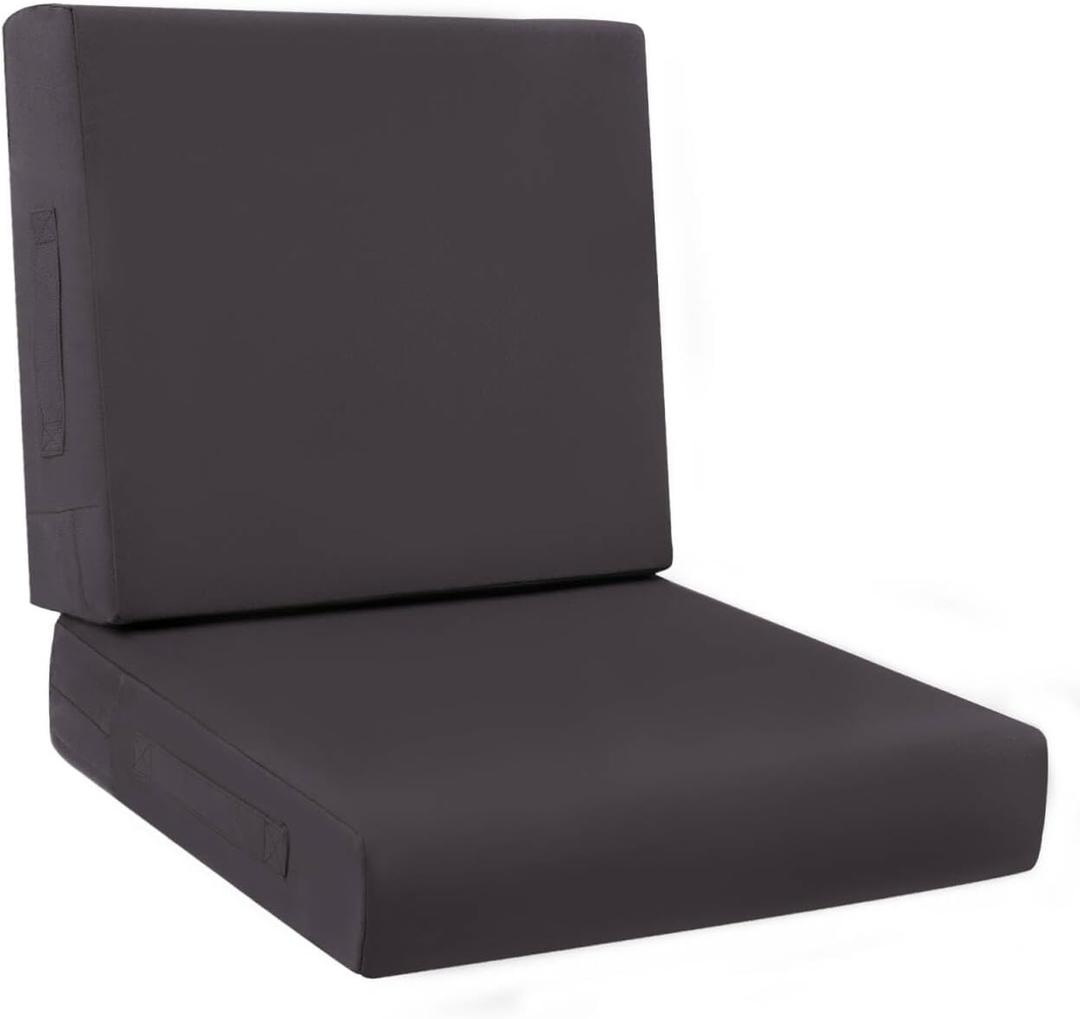 HEBE Outdoor Chair Cushions Set 24 x 24 Inch Waterproof Deep Seat Patio Cushion for Patio Furniture with Fade Resistant, Removable Cover & Handle for Sofa Couch, Grey