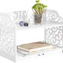 MyGift 2 Tier Vintage White Desktop Bookshelf Organizer Display Stand with Scrollwork Cut Out Design for Home Office Desk, Living Room, Bedroom