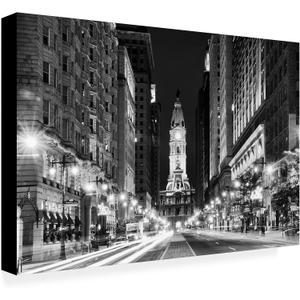Wrapped Canvas Wall Art - Philippe Hugonnard 'City Hall Philadelphia' Wall Art for Living Room, Bedroom, or Office Dcor - 16x24