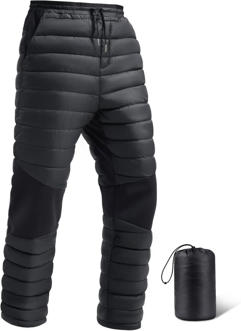 FREE SOLDIER Men's Warm Utility Puffy Quilted Insulated Pants Windproof Winter Pants (Black), XS