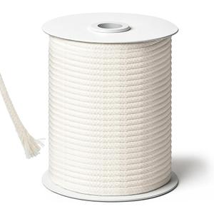 1/4 Inch Cotton Rope 6 mm x 49 Yards, Cotton Piping Cord, Natural Macrame Cord, White Craft Rope, Natural Cording for Sewing Piping, Clothesline, DIY Ropes Baskets, Plant and Clothes Hangers