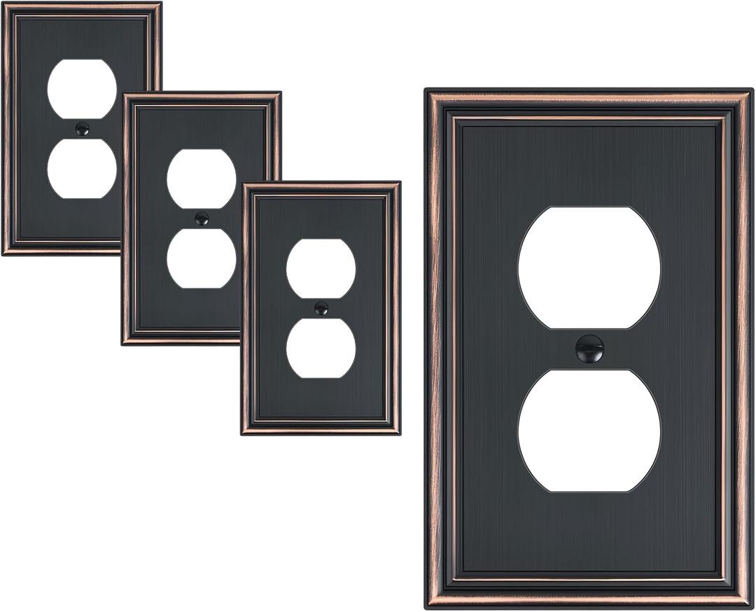 4-Pack Single Duplex Outlet Cover Plate, Decorative Aged Bronze Switch Plates and Outlet Covers, Metal Wall Plates for Electrical Outlets, 1 Gang Receptacle Cover, Corrosion Resistant