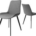 Dining Chairs Set of 2, Modern Kitchen & Dining Room Chairs, Upholstered Faux Leather Cushion Seat and Sturdy Metal Legs (2 Grey Chairs)
