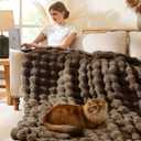 L'AGRATY Faux Rabbit Fur Blanket: 90" x 90" Queen Luxury Soft Fluffy Thick Fur Throw Blanket for Couch Bed Sofa - Cozy Plush Bubble Blankets for Winter: Flannel Fleece Decorative Blanket(Cocoa Brown)