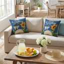 2 x AVOIN colorlife Hello Sunshine Daisy Sunflower Bee Throw Pillow Covers, 18 x 18 Inch Summer Party Holiday Blue Cushion Case Decoration for Sofa Couch Set of 2