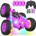 Remote Control Car, Rc Cars Stunt RC Car Toys New Upgraded Strip Lights and Headlights Girl Toys Double-Sided 360 Rotating 4WD Drift Truck for Boys Girls Birthday Gift (Purple)