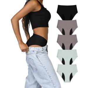 TIICHOO Period Underwear Heavy Flow High Waisted Period Bikini Panties Leakproof Underwear Briefs Pack of 5 (Gray, M)