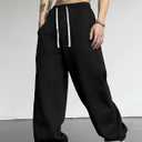 FCOOLYEET Men's Y2k Graphic Baggy Sweatpants Drawstring Waist Striped Open Bottom Sweatpants Baggy Track Pants Men (Black, XL)