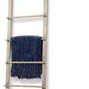 MyGift Solid Wood Vintage Brown Washed Wall Leaning Quilt Ladder, Farmhouse Bathroom Ladder Holder Rack with Rustic Metal Cuffs