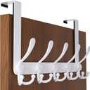 SKOLOO Over The Door Hook - for Doors up to 1-3/4'' Thickness, Metal Door Hanger with 5 Triple Hooks, Over The Door Hanger for Coats, Hats,Towels, White, Assembly Required