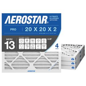  Aerostar 20x20x2 MERV 13 Air Filter, 4 Pack Set of HVAC Furnace Filters, Electrostatic MPR 1500-1900 & FPR 10 (Actual Size: 19 1/2 x 19 1/2 x 1 3/4 inches)