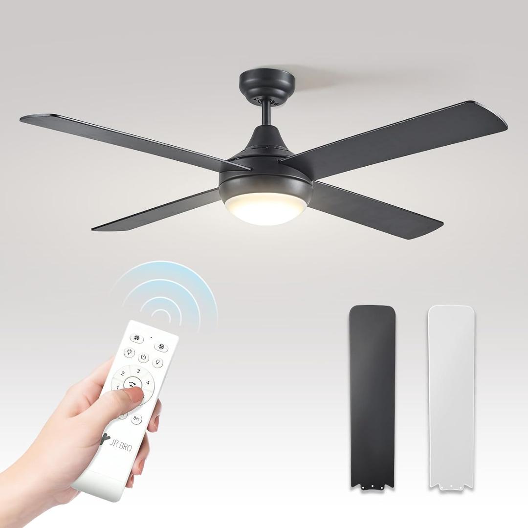 Ceiling Fans with Lights 52-Inch, Remote Control DC Motor,3CCT Dimmable Timer Noiseless, Black Indoor for Bedroom, Living Room, Dining Room, Patios (Black with Dimmable LED Light)