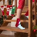 Christmas Socks Women Kids, 5 Pairs Fuzzy Xmas Slipper Socks for Girls Boys Unisex Cozy Fluffy Socks with Santa Claus Pattern New Year Winter Vacation Indoor Wearing Stocking Stuffers