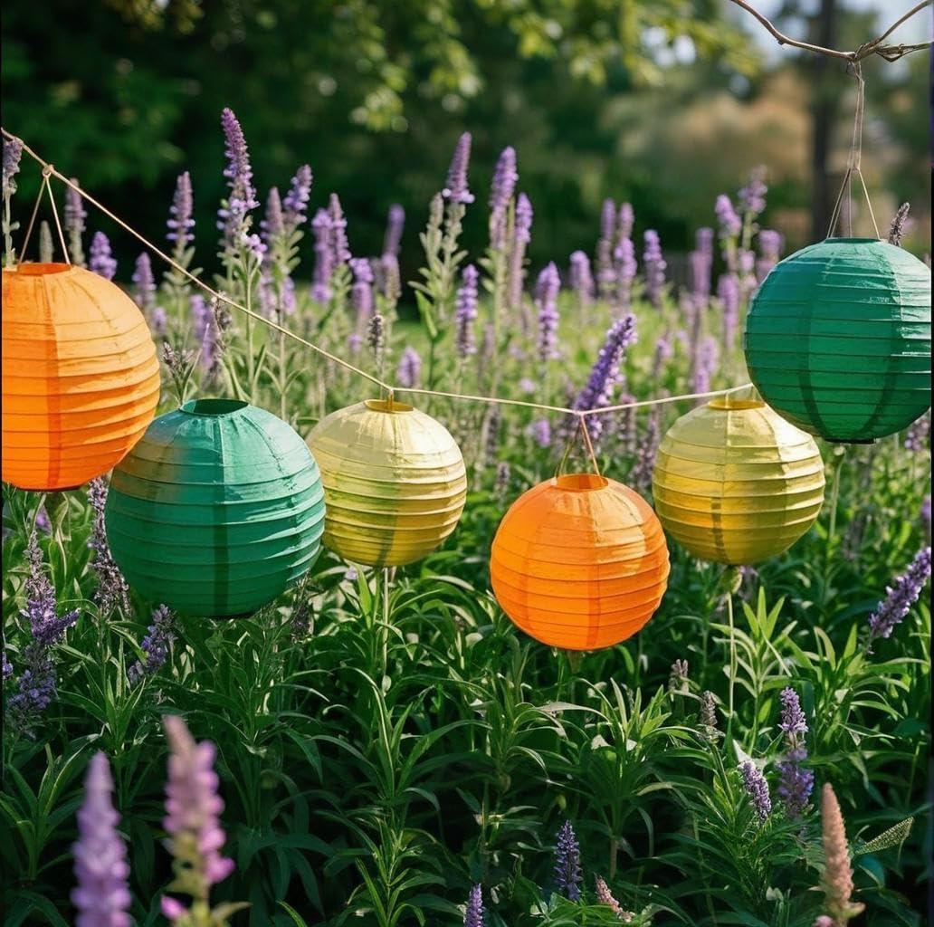 Green Orange Paper Lanterns Decorative 15pcs Party Hanging Decorations for Bachelorette Wedding Birthday Baby Shower Graduation Anniversary Green orangeThemed Room Decor (Green,orange,brown,gold,ivory White)