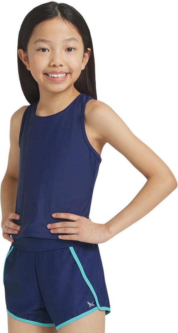 Eddie Bauer Girls' UPF 50+ Racerback Tankini Top and Swim Short Set (Blue, S)