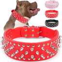 Epesiri Adjustable Wide Spiked Dog Collar, Mushroom Rivet PU Leather Cat Dog Collars, Durable Spike Studded Pet Collar for Small Medium Large Breed, Pitbull Mastiff Bulldog Pugs Husky Rottweiler, Red, Small