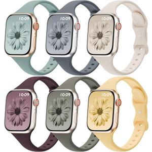6 Pack Thin Bands Compatible with Apple Watch Band 38mm/40mm/41mm/42mm(Series 11/10) Women Men, Sport Silicone Strap Slim Wristband 