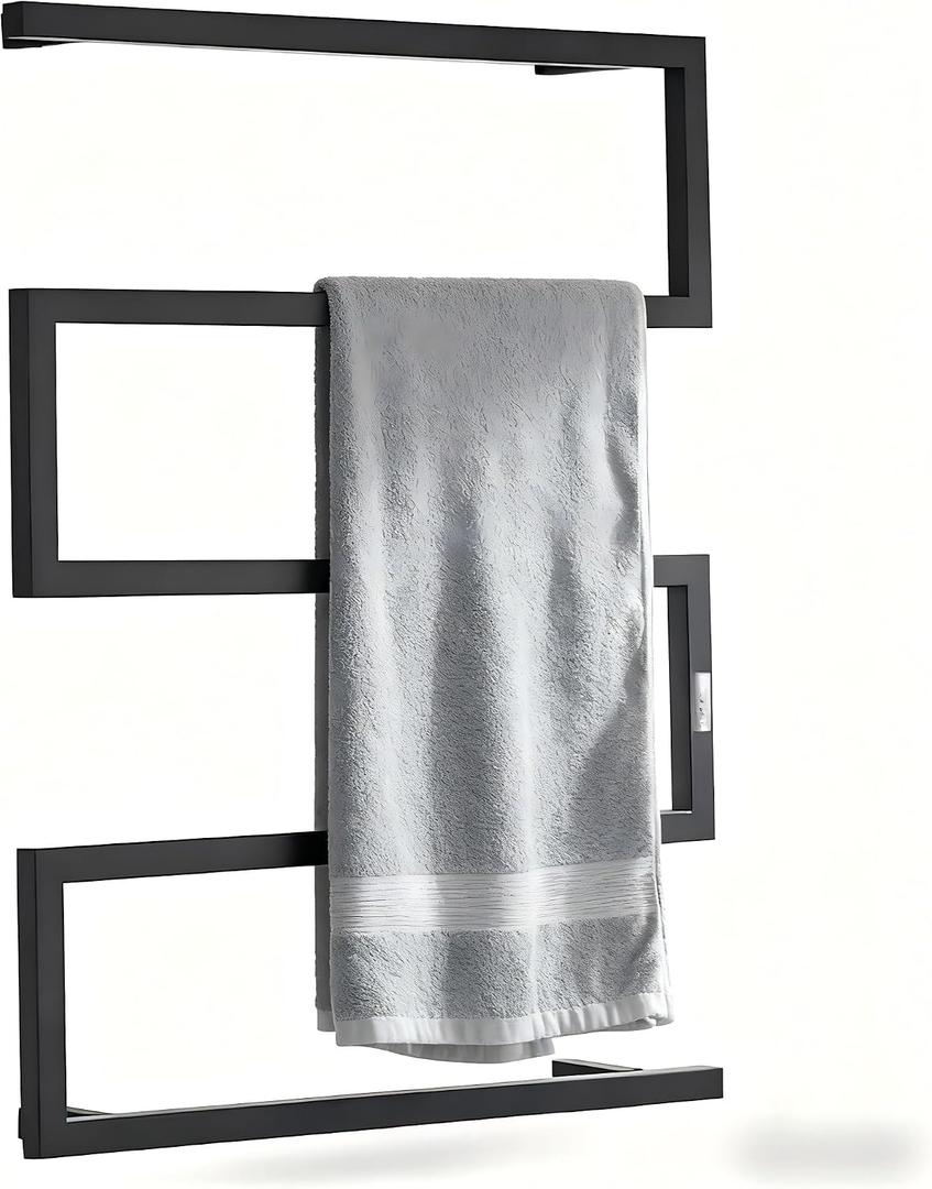 Heated Towel Warmer Rack for Bathroom, Electric Heated Towel Rack with 2/4H Timer, Stainless Steel Towel Rail Wall Mounted Waterproof Towel Heater, Sliver,Hardwired (Black)