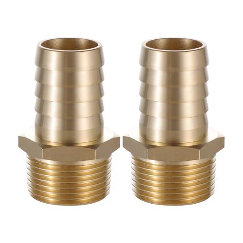 Brass Hose Barb Fitting 1" to 1" NPT Male Adapter for Air, Water, Fuel, Home Brew Pipe - Pack of 2