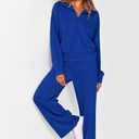 PRETTYGARDEN Women's 2 Piece Outfits Casual Lapel Half Zip Sweatshirts and Wide Leg Pants Tracksuit Sets (Blue, S)