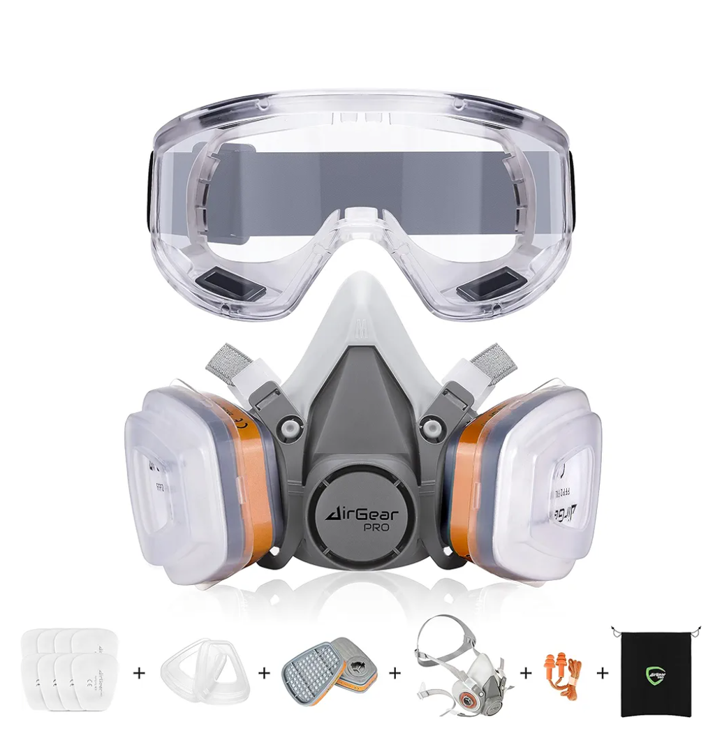 AirGearPro G-500 Reusable Respirator Mask with A1P2 Filters | Anti-Gas, Anti-Dust | Gas Mask Ideal for Painting, Woodworking, Construction, Sanding, Spraying, Chemicals, DIY etc