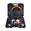 4 Way AC Gauge AC Diagnostic Manifold Gauge Set for R410A R22 A134A Refrigerant 4 Valve AC Manifold with 5FT Hoses Couplers Can Tap & Adapters
