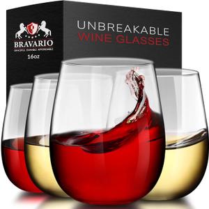 Unbreakable Stemless Plastic Wine Glasses | Reusable | Shatterproof 100% Tritan Plastic | Dishwasher-Safe | BPA-free | Awesome for Indoor & Outdoor | 16 oz, Set of 4