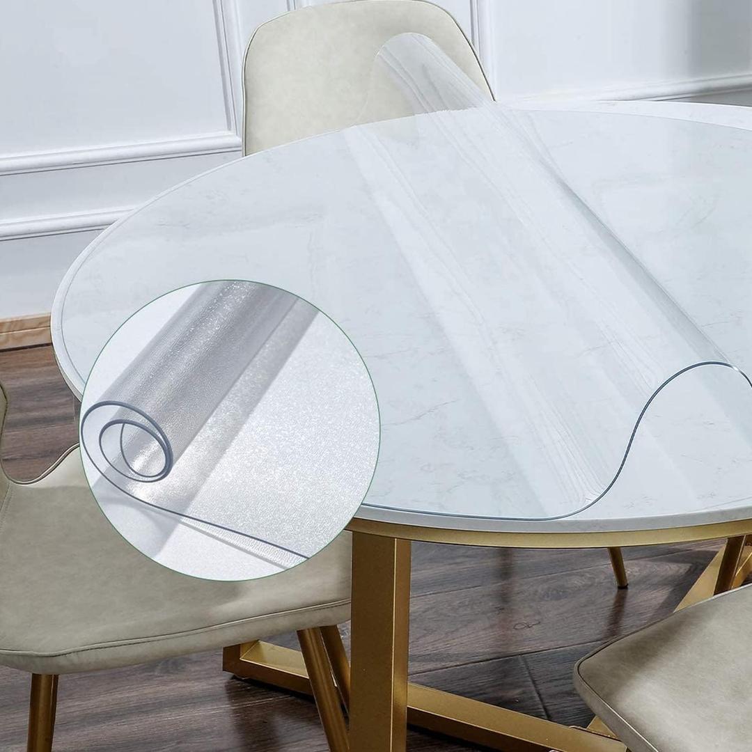 NECAUX 17 Inch Round Frosted Table Cover Protector, 1.5mm Thick Upgraded Version, Unshrinkable Waterproof Plastic Tablecloth Protector Circle Table Pad Placemat for Coffee Table End Table Night Stand