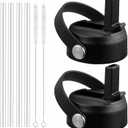 Straw Lid for Hydro Flask Wide Mouth Water Bottles, Top Lids with Straw Compatible with Hydro Flask 32 40 oz, Replacement Cap Wide Mouth Accessories Flip Lid Flex Handle (Black - 2 Pack)