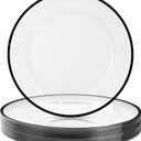 12 Inch Disposable Charger Plates, 25 Pack Plastic Clear Plates with Black Rim, Perfect Table Decor for Party, Wedding, Dinner